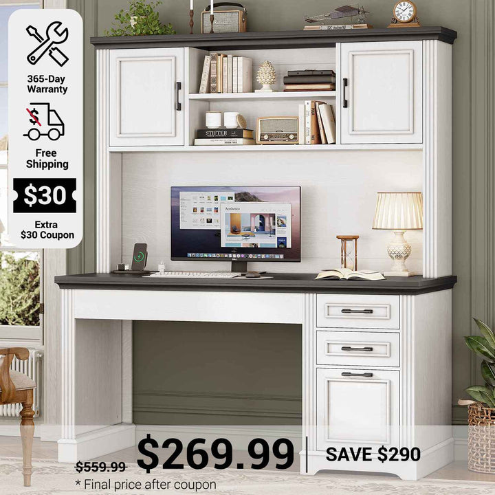 SEDETA 47.2 Inch Executive Desk Farmhouse with Storage Drawers for Home Office