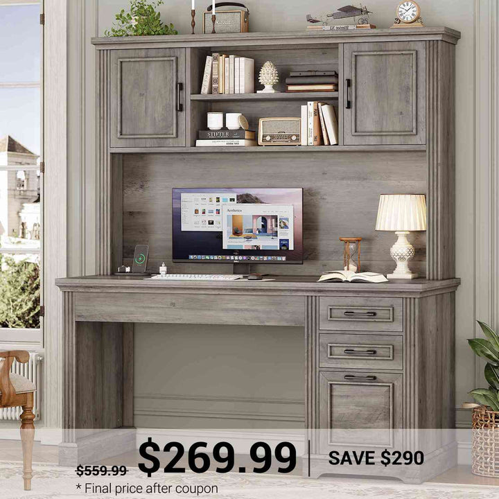 SEDETA 47.2 Inch Executive Desk Farmhouse with Storage Drawers for Home Office