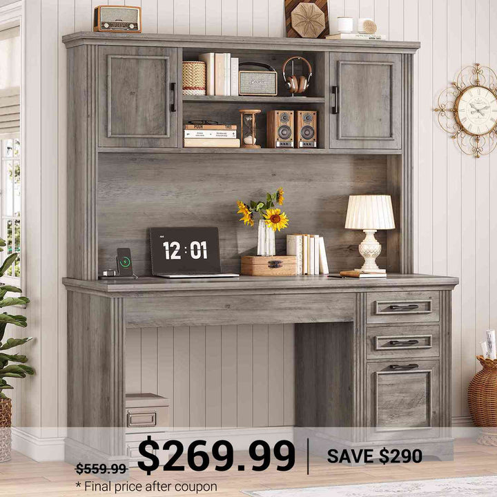 SEDETA 47.2 Inch Executive Desk Farmhouse with Storage Drawers for Home Office