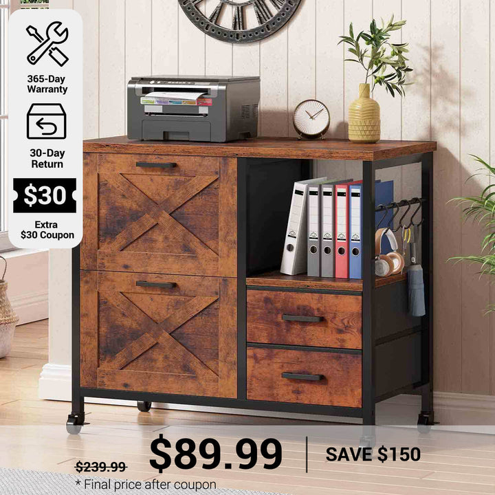 SEDETA® 31.5 Inch Farmhouse File Cabinet with 4 Drawers Fits A4 Size Files Printer Stand