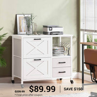 SEDETA | 31.5 Inch Farmhouse Filing Cabinet with 4 Drawers and Storage for Home Office