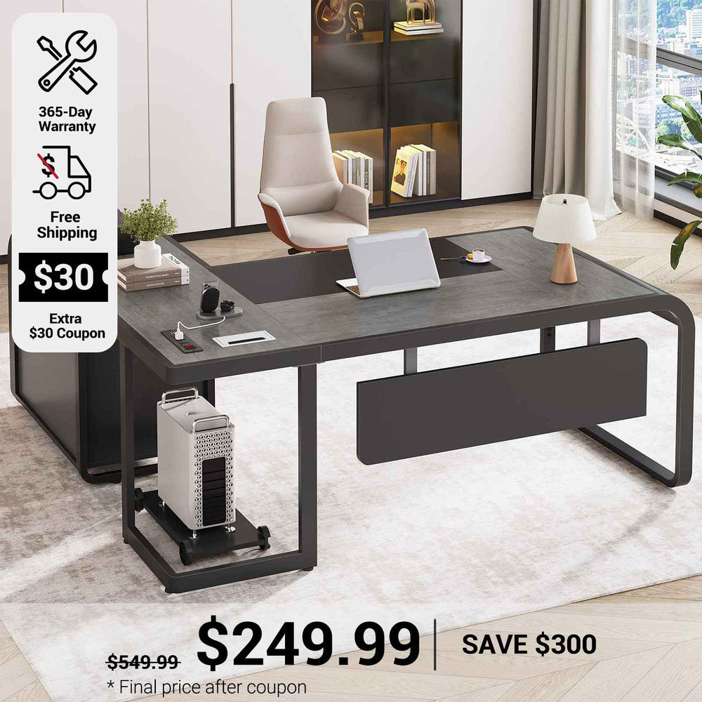 SEDETA 63 Inch Executive Desk Computer Desk with Mobile CPU Stand