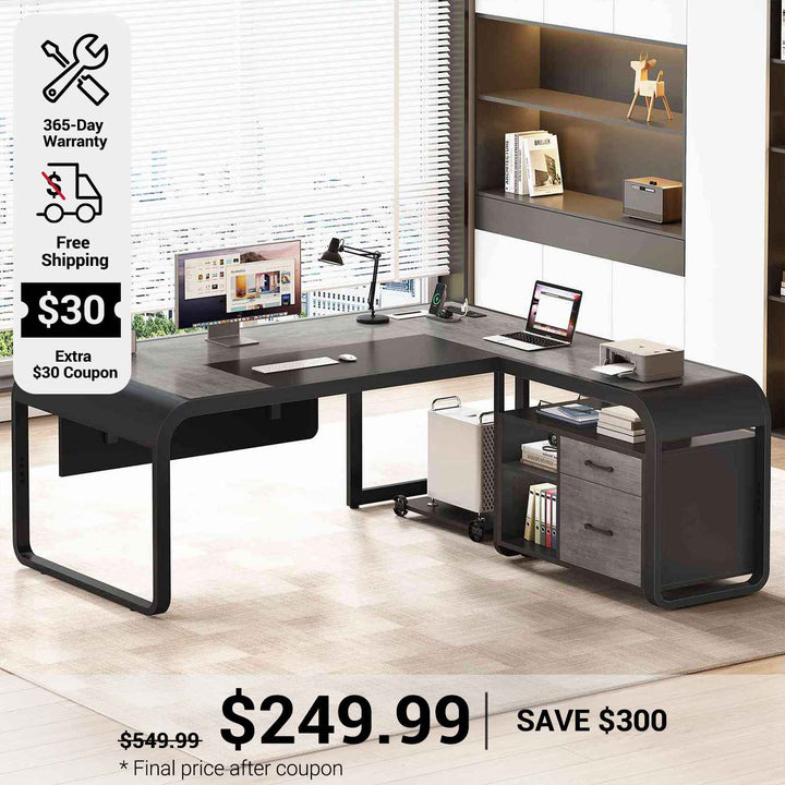 SEDETA 63 Inch L Shaped Executive Desk Computer Desk Spacious Tabletop with Storage Drawers