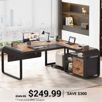 SEDETA 63 Inch L Shaped Executive Desk Computer Desk Spacious Tabletop with Storage Drawers