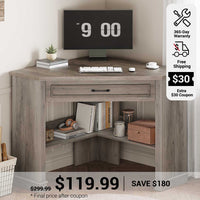 SEDETA 31.5 Inch Corner Desk Farmhouse Computer Desk with Storage Drawer Shelves for Small Space