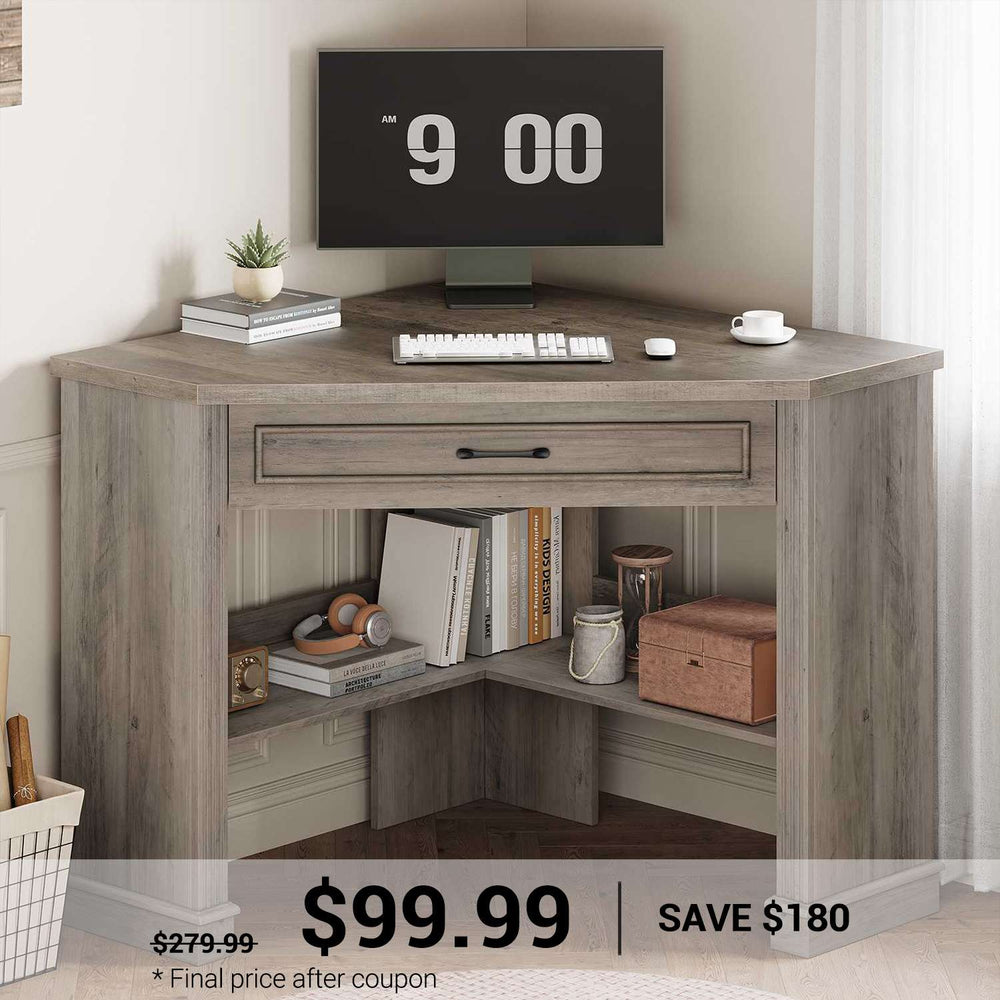 SEDETA | 31.5 Inch Farmhouse Corner Computer Desk with Storage Shelves for Home Office