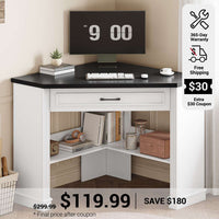 SEDETA 31.5 Inch Corner Desk Farmhouse Computer Desk with Storage Drawer Shelves for Small Space