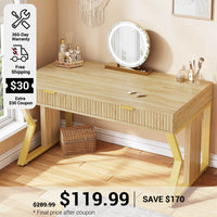 SEDETA 39.4 Inch Executive Computer Desk Natural Oak Writing Office Desk Vanity Desk with Storage Drawers