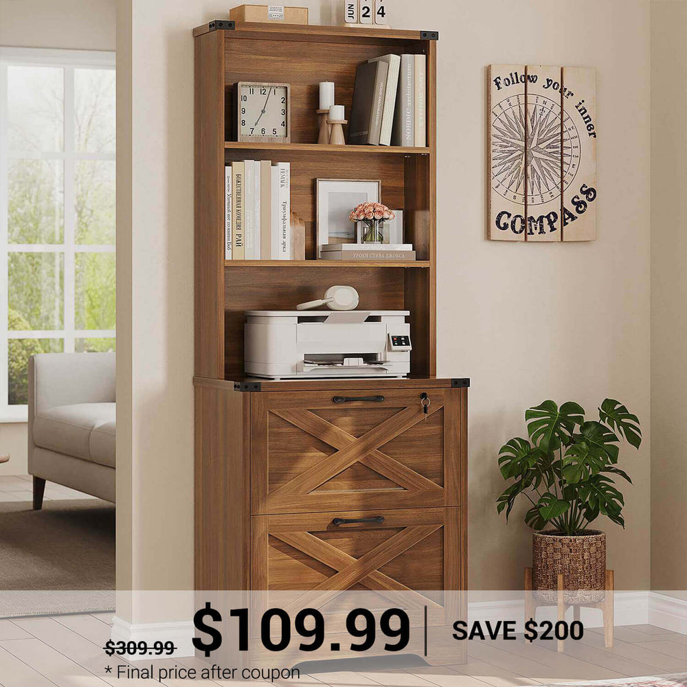 SEDETA | 2 Drawer Wood Filing Cabinet with Lock and Hanging File Folders for Home Office