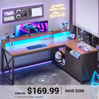 SEDETA 55 Inch Farmhouse L Shaped Gaming Desk Home Office Desk with Drawers and Storage Shelves