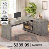 SEDETA 61 Inch Farmhouse  Executive L Shaped Desk with File Drawers Power Outlets Storage Shelves for Home Office