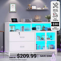 SEDETA 59 Inch File Cabinet Display Cabinet with LED Lights Power Strip for Home Office Fit Legal/Letter/A4 File