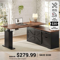 SEDETA 55 Inch Height Adjustable Electric Standing Desk Farmhouse L-Shaped Computer Desk with Storage Drawers Power Outlets