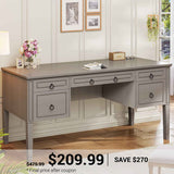 SEDETA | 59 Inch Executive Office Desk Farmhouse Wooden Computer Table Spacious Desktop with 5 Storage Drawers