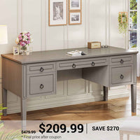 SEDETA | 59 Inch Executive Office Desk Farmhouse Wooden Computer Table Spacious Desktop with 5 Storage Drawers