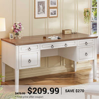 SEDETA | 59 Inch Executive Office Desk Farmhouse Wooden Computer Table Spacious Desktop with 5 Storage Drawers