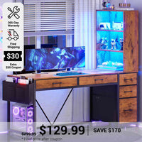 SEDETA 47.2 Inch Reversible Gaming Desk with LED Lights Drawer Storage Bookshelf for Small Spaces